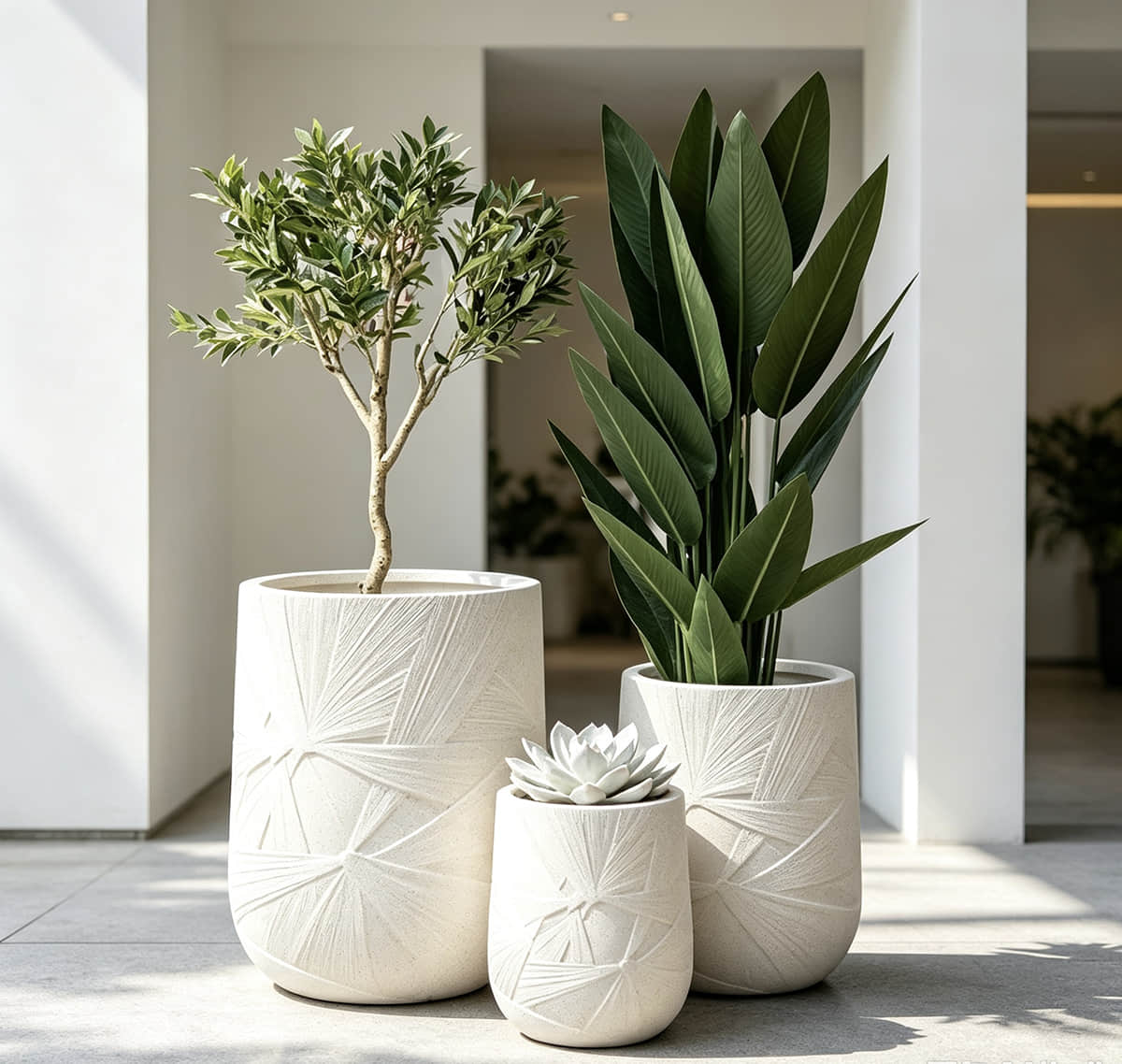 HF2407 & HF2405 Textured Fiberglass Planter Sets HF2407 & HF2405 Textured Fiberglass Planter Sets